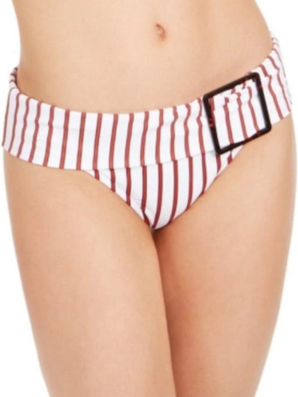 WeWoreWhat Annie Pinstripe Bikini Swim Bottom Drak Red & White Beach Size M NWT